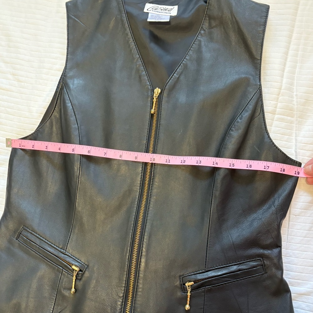 Vintage Y2K Zip Up Black Leather Vest size Medium - Picture 8 of 9